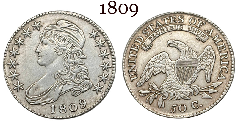 US 1807-1836 29 Pcs Package Sell United States 50 Cents ½ Half Dollar Liberty Capped Bust Silver Plated Metal Replica Coin Commemorative Medal,Historical Collectible Art Craft For Enthusiasts