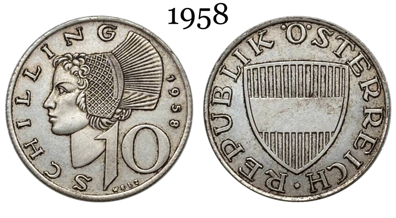 Austria 1958 1964 10 Schilling Republic Silver Plated Metal Replica Coin Commemorative Medal,Historical Collectible Art Craft For Enthusiasts