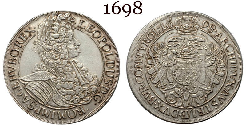 Austrian Empire 1695 1696 1698 One 1 Thaler Leopold I Silver Plated Metal Replica Coin Commemorative Medal,Historical Collectible Art Craft For Enthusiasts