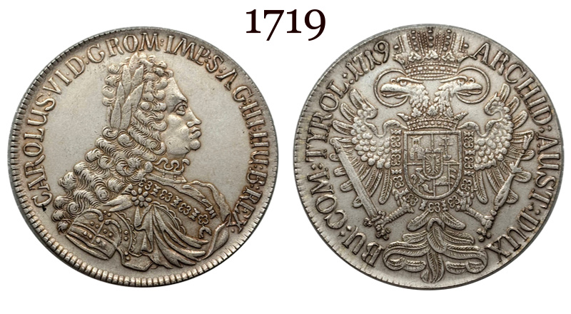Austrian Empire One 1 Thaler 1719 1720 1721 1724 1725 1730 1734 Charles VI Hall Silver Plated Metal Replica Coin Commemorative Medal,Historical Collectible Art Craft For Enthusiasts
