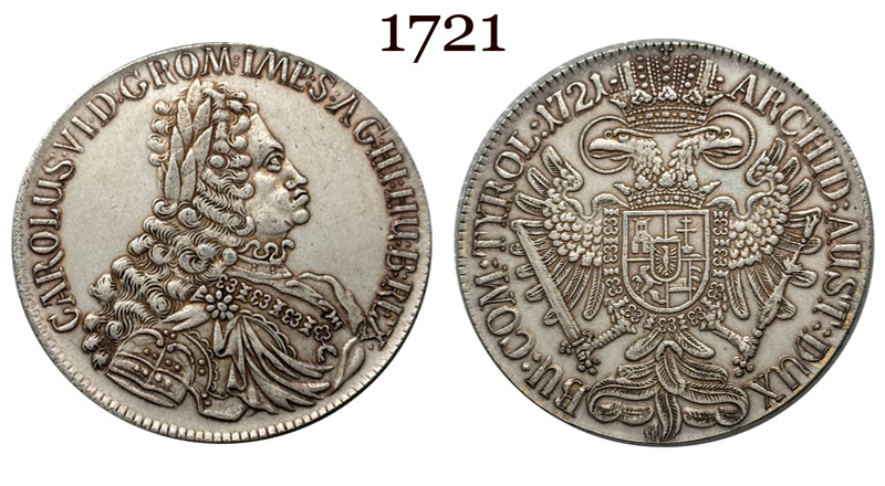 Austrian Empire One 1 Thaler 1719 1720 1721 1724 1725 1730 1734 Charles VI Hall Silver Plated Metal Replica Coin Commemorative Medal,Historical Collectible Art Craft For Enthusiasts