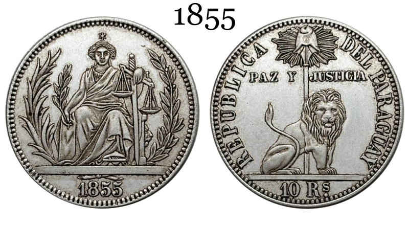 Paraguay 1855 10 Reales Silver Plated Metal Replica Coin Commemorative Medal,Historical Collectible Art Craft For Enthusiasts