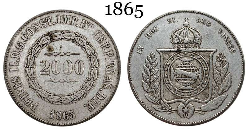 Brazil 2000 Reis Pedro II 1865 Plated Silver Metal Replica Coin Commemorative Medal,Historical Collectible Art Craft For Enthusiasts