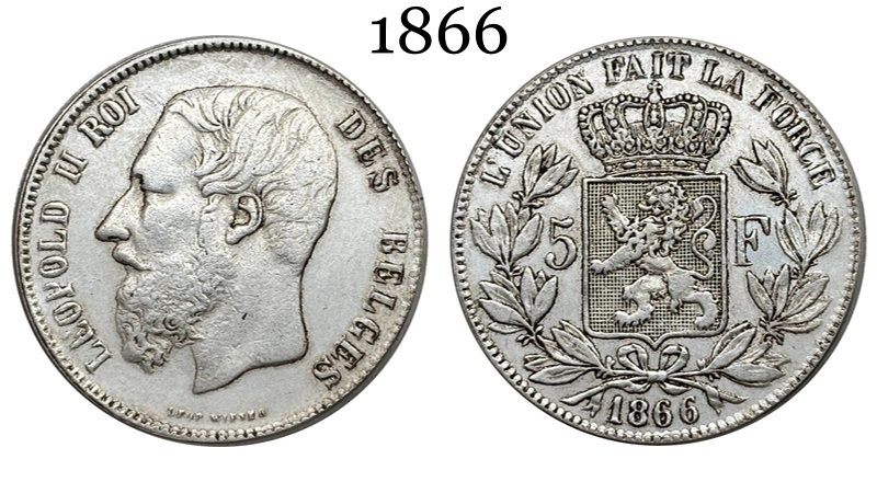 Belgium 1866 1873 5 Francs Leopold II Small Head Silver Plated Metal Replica Coin Commemorative Medal,Historical Collectible Art Craft For Enthusiasts