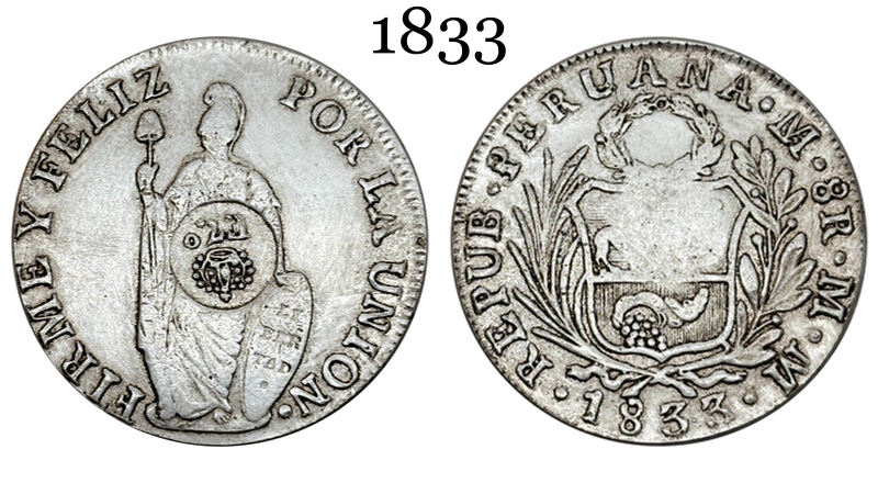 Peru 8 Reales Lima 1833 L MM Silver Plated Metal Replica Coin Commemorative Medal,Historical Collectible Art Craft For Enthusiasts