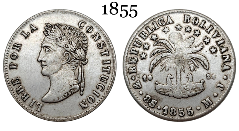 Bolivia PTS 8 Soles Potosi 1855 MJ Silver Plated Metal Replica Coin Commemorative Medal,Historical Collectible Art Craft For Enthusiasts