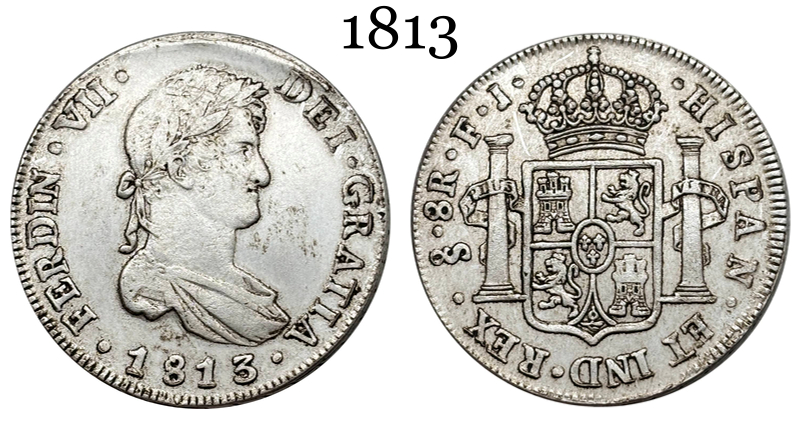 Mexico Chile 8 Reales Fernando VII Bust of Fernando VII 1813 Plated Silver Replica Coin Commemorative Medal,Historical Collectible Art Craft For Enthusiasts