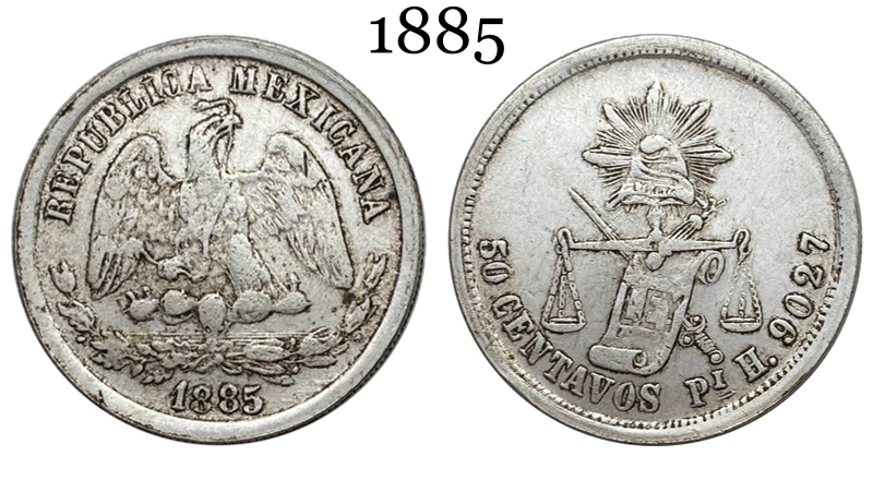 Mexico 1885 PIH 50 Centavos Plated Silver Replica Coin Commemorative Medal,Historical Collectible Art Craft For Enthusiasts