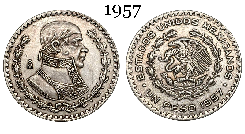 Mexico Republic 1 UN Peso Tepalcate 1957 1958 1959 1960 1961 1962 1963 1964 1965 1967 Silver Plated Replica Coin Commemorative Medal,Historical Collectible Art Craft For Enthusiasts