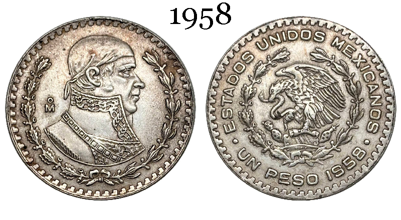 Mexico Republic 1 UN Peso Tepalcate 1957 1958 1959 1960 1961 1962 1963 1964 1965 1967 Silver Plated Replica Coin Commemorative Medal,Historical Collectible Art Craft For Enthusiasts