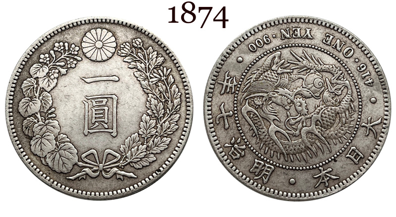 Japan 1874 1883 1889 1891 1894  1 One Yen Meiji Dragon 7 16 22 27 Years Silver Plated Replica Coin Commemorative Medal,Historical Collectible Art Craft For Enthusiasts