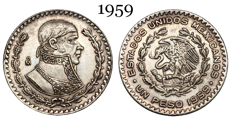 Mexico Republic 1 UN Peso Tepalcate 1957 1958 1959 1960 1961 1962 1963 1964 1965 1967 Silver Plated Replica Coin Commemorative Medal,Historical Collectible Art Craft For Enthusiasts