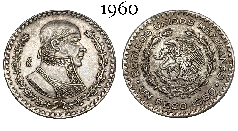 Mexico Republic 1 UN Peso Tepalcate 1957 1958 1959 1960 1961 1962 1963 1964 1965 1967 Silver Plated Replica Coin Commemorative Medal,Historical Collectible Art Craft For Enthusiasts