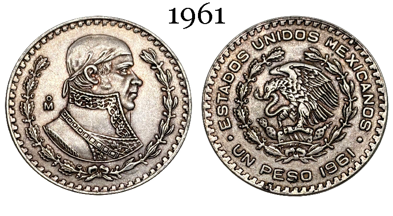 Mexico Republic 1 UN Peso Tepalcate 1957 1958 1959 1960 1961 1962 1963 1964 1965 1967 Silver Plated Replica Coin Commemorative Medal,Historical Collectible Art Craft For Enthusiasts