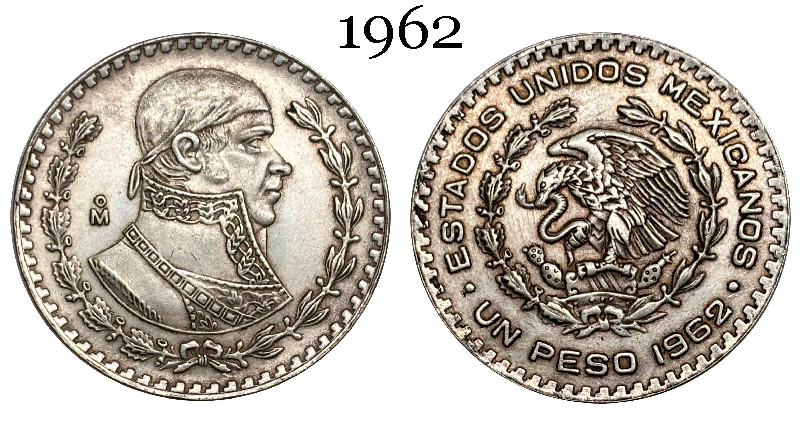 Mexico Republic 1 UN Peso Tepalcate 1957 1958 1959 1960 1961 1962 1963 1964 1965 1967 Silver Plated Replica Coin Commemorative Medal,Historical Collectible Art Craft For Enthusiasts
