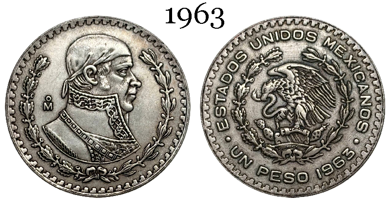Mexico Republic 1 UN Peso Tepalcate 1957 1958 1959 1960 1961 1962 1963 1964 1965 1967 Silver Plated Replica Coin Commemorative Medal,Historical Collectible Art Craft For Enthusiasts