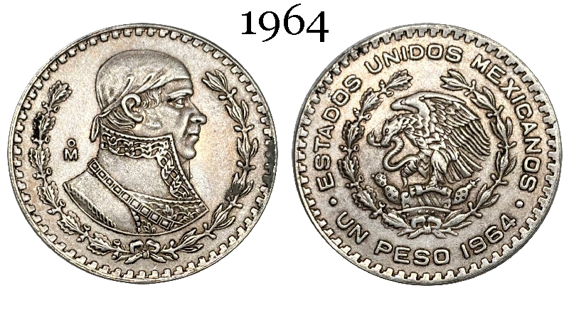 Mexico Republic 1 UN Peso Tepalcate 1957 1958 1959 1960 1961 1962 1963 1964 1965 1967 Silver Plated Replica Coin Commemorative Medal,Historical Collectible Art Craft For Enthusiasts