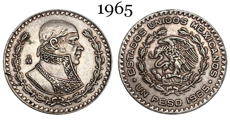 Mexico Republic 1 UN Peso Tepalcate 1957 1958 1959 1960 1961 1962 1963 1964 1965 1967 Silver Plated Replica Coin Commemorative Medal,Historical Collectible Art Craft For Enthusiasts