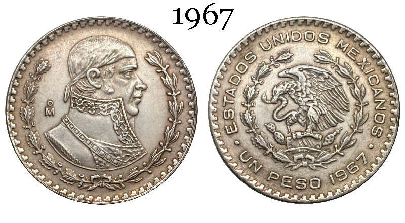 Mexico Republic 1 UN Peso Tepalcate 1957 1958 1959 1960 1961 1962 1963 1964 1965 1967 Silver Plated Replica Coin Commemorative Medal,Historical Collectible Art Craft For Enthusiasts