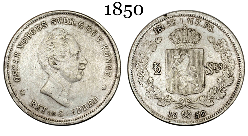 Norway 1850 1/2 Half Speciedaler Oscar I Silver Plated Replica Coin Commemorative Medal,Historical Collectible Art Craft For Enthusiasts