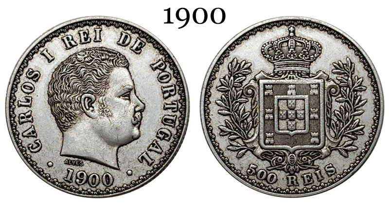 Portugal 1893 1894 1900 500 Reis Charles I Carlos Wreath Silver Plated Replica Coin Commemorative Medal,Historical Collectible Art Craft For Enthusiasts