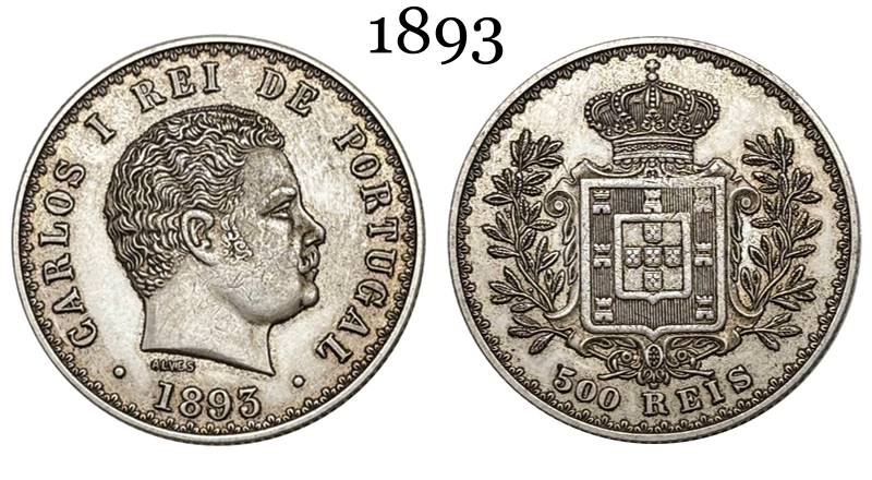 Portugal 1893 1894 1900 500 Reis Charles I Carlos Wreath Silver Plated Replica Coin Commemorative Medal,Historical Collectible Art Craft For Enthusiasts