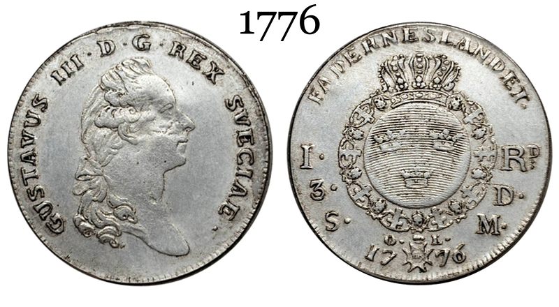 Sweden 1776 1781 1 Riksdaler Gustav III Silver Plated Replica Coin Commemorative Medal,Historical Collectible Art Craft For Enthusiasts