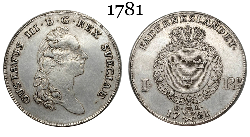 Sweden 1776 1781 1 Riksdaler Gustav III Silver Plated Replica Coin Commemorative Medal,Historical Collectible Art Craft For Enthusiasts