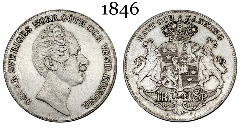 Sweden 1846 1 Riksdaler Specie Oscar I Small Head Silver Plated Replica Coin Commemorative Medal,Historical Collectible Art Craft For Enthusiasts