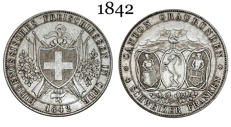 Switzerland 1842 4 Francs Chur Shooting Festival Silver Plated Replica Coin Commemorative Medal,Historical Collectible Art Craft For Enthusiasts