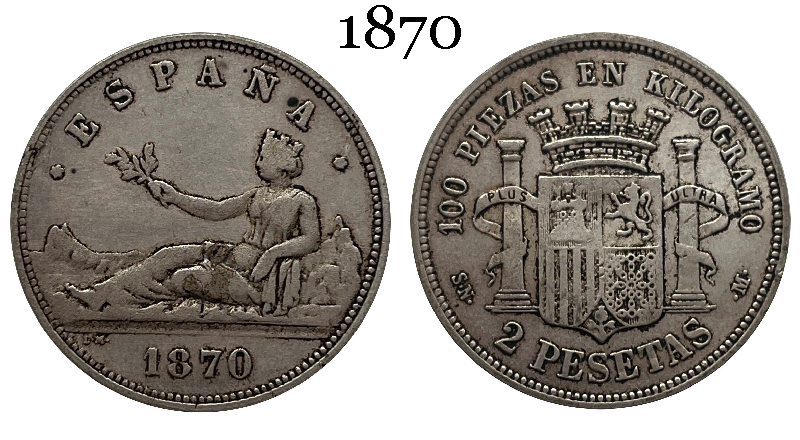 Spain 1870 2 Pesetas 100 Piezas Espana Kilogramo Silver Plated Replica Coin Commemorative Medal,Historical Collectible Art Craft For Enthusiasts
