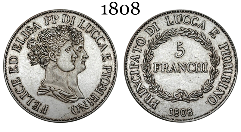 Italian States Republic of Lucca 1808 5 Franchi Felix Elisa Silver Plated Replica Coin Commemorative Medal,Historical Collectible Art Craft For Enthusiasts