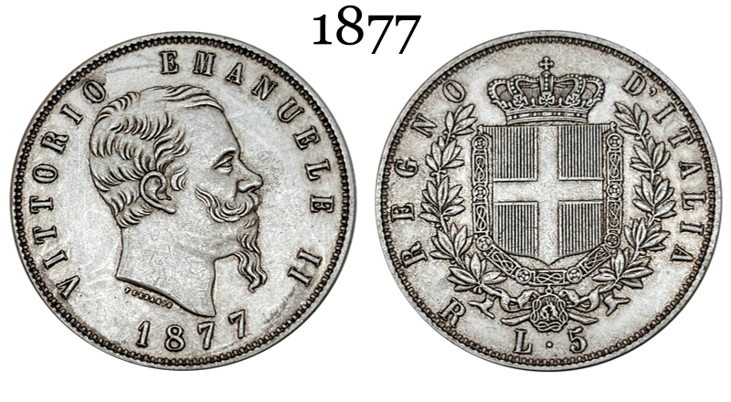 Italy 1877 5 Lire Victor Emmanuel II Silver Plated Replica Coin Commemorative Medal,Historical Collectible Art Craft For Enthusiasts