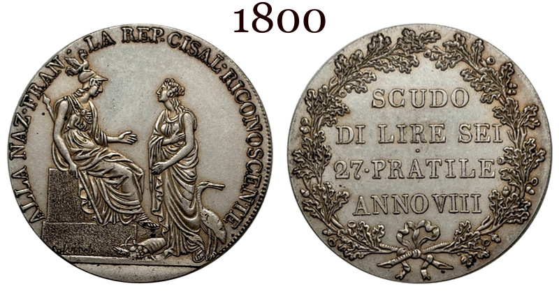 Italian States Cisalpine Republic 1800 1 Scudo 6 Lire Silver Plated Replica Coin Commemorative Medal,Historical Collectible Art Craft For Enthusiasts