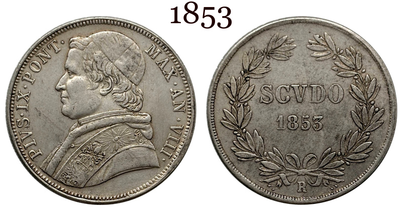 Italian States 1853 R Papal 1 Scudo Pius IX Silver Plated Replica Coin Commemorative Medal,Historical Collectible Art Craft For Enthusiasts