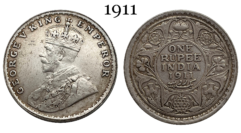India British 1911 One 1 Rupee George V Brass Plated Silver Replica Coin Commemorative Medal,Historical Collectible Art Craft For Enthusiasts