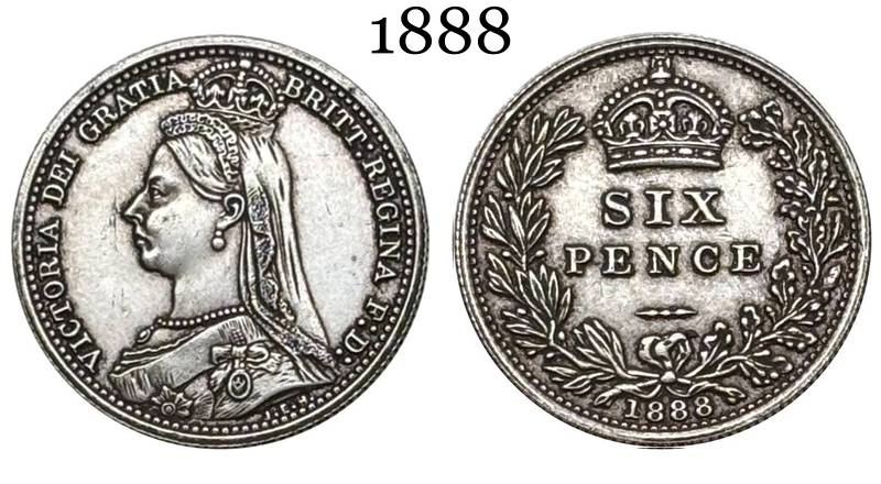 United Kingdom 1888 Six 6 Pence Victoria 2nd Portrait 2nd Reverse Great Britain Silver Plated Replica Coin Commemorative Medal,Historical Collectible Art Craft For Enthusiasts