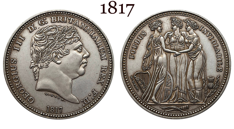 United Kingdom 1817 1 Crown George III Three Graces Pattern Silver Plated Replica Coin Commemorative Medal,Historical Collectible Art Craft For Enthusiasts