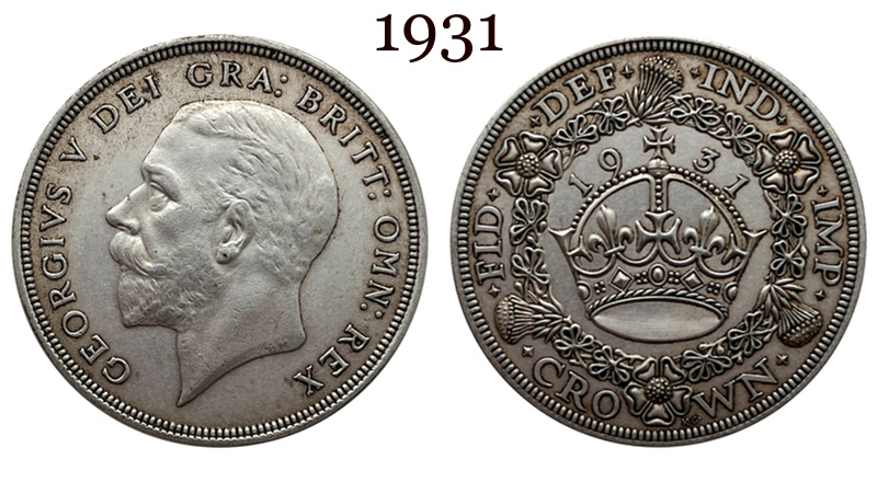United Kingdom 1 Crown 1927 1928 1929 1930 1931 1932 1933 1934 1936 George V Wreath Crown Great Britain Silver Plated  Replica Coin Commemorative Medal,Historical Collectible Art Craft For Enthusiasts