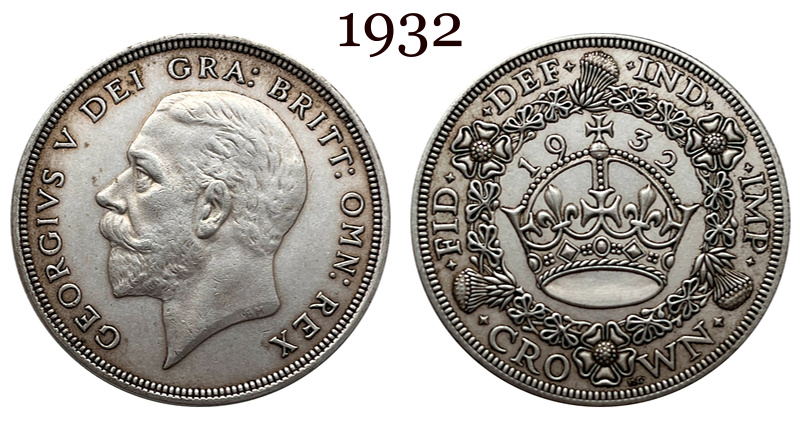 United Kingdom 1 Crown 1927 1928 1929 1930 1931 1932 1933 1934 1936 George V Wreath Crown Great Britain Silver Plated  Replica Coin Commemorative Medal,Historical Collectible Art Craft For Enthusiasts