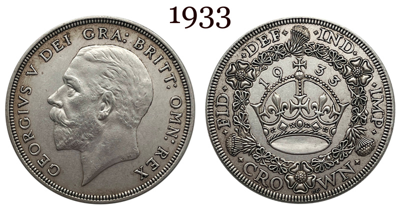 United Kingdom 1 Crown 1927 1928 1929 1930 1931 1932 1933 1934 1936 George V Wreath Crown Great Britain Silver Plated  Replica Coin Commemorative Medal,Historical Collectible Art Craft For Enthusiasts