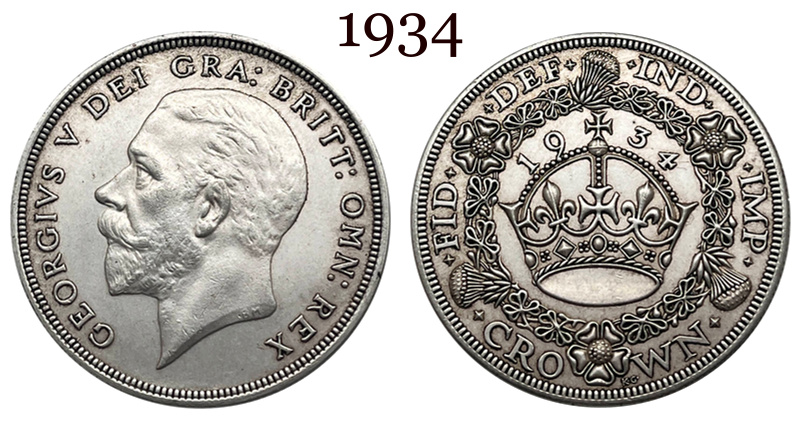 United Kingdom 1 Crown 1927 1928 1929 1930 1931 1932 1933 1934 1936 George V Wreath Crown Great Britain Silver Plated  Replica Coin Commemorative Medal,Historical Collectible Art Craft For Enthusiasts