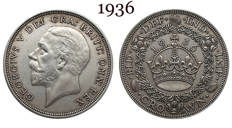 United Kingdom 1 Crown 1927 1928 1929 1930 1931 1932 1933 1934 1936 George V Wreath Crown Great Britain Silver Plated  Replica Coin Commemorative Medal,Historical Collectible Art Craft For Enthusiasts