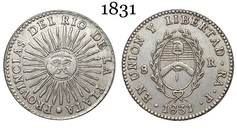 Argentina 1826 1827 1831 1835 1836 8 Reales Provincias del Rio de la Silver Plated Metal  Replica Coin Commemorative Medal,Historical Collectible Art Craft For Enthusiasts