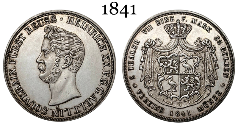 German States Reuss Obergreiz 2 Thaler 3 1/2 Gulden Heinrich XX 1841 A Silver Plated Replica Coin Commemorative Medal,Historical Collectible Art Craft For Enthusiasts