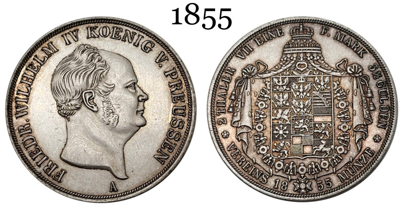 German States Kingdom of Prussia 2 Thaler / 3 1/2 Gulden Friedrich Wilhelm IV 1855 Plated Silver Replica Coin Commemorative Medal,Historical Collectible Art Craft For Enthusiasts