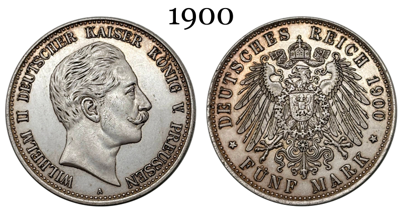 German States 1900 5 Mark William II Kingdom Of Prussia Silver Plated Replica Coin Commemorative Medal,Historical Collectible Art Craft For Enthusiasts