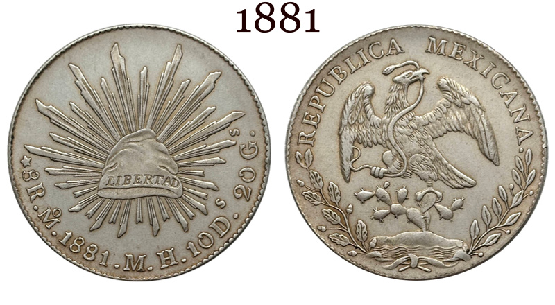 Mexico 1875 1881 1882 1887 1889 1891 1892 1893 1894 8 Reales Eagle With Snake Silver Plated Replica Coin Commemorative Medal,Historical Collectible Art Craft For Enthusiasts