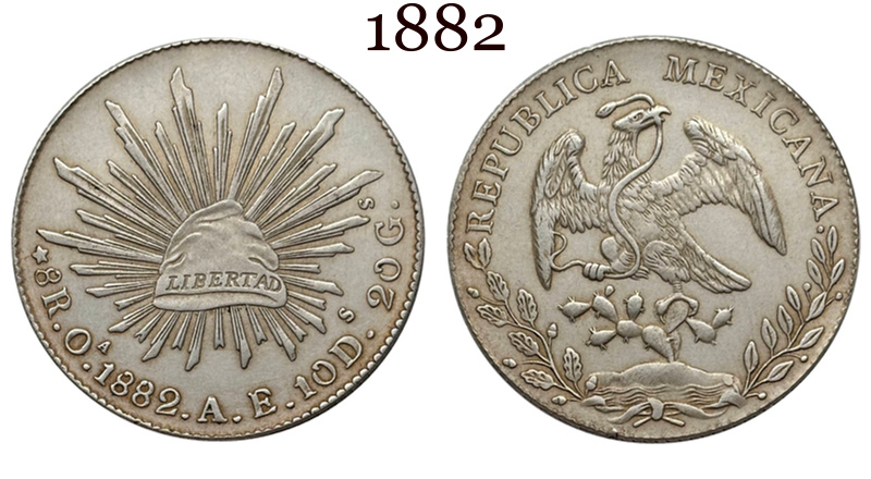Mexico 1875 1881 1882 1887 1889 1891 1892 1893 1894 8 Reales Eagle With Snake Silver Plated Replica Coin Commemorative Medal,Historical Collectible Art Craft For Enthusiasts