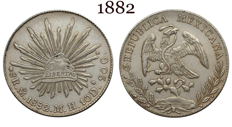Mexico 1875 -1894 10 Pcs Selling 8 Reales Eagle With Snake Silver Plated Replica Coin Commemorative Medal,Historical Collectible Art Craft For Enthusiasts